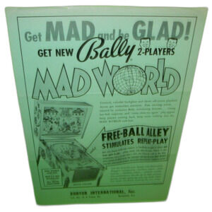 Mad World Pinball Flyer Original Bally 1964 Flipper Game Promo Artwork Sheet